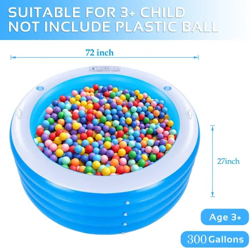 Miniatura 4 de Piscina inflable con asiento, piscina inflable de cuatro niveles de 72 x 27 pulgadas con asas para sostener bebidas, parque acuático familiar de Azul