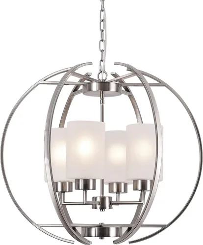 Miniatura 8 de BOZO Candelabro de globo de níquel cepillado de 20 pulgadas, lámpara colgante moderna de 4 luces para comedor y vestíbulo con pantallas de vidrio