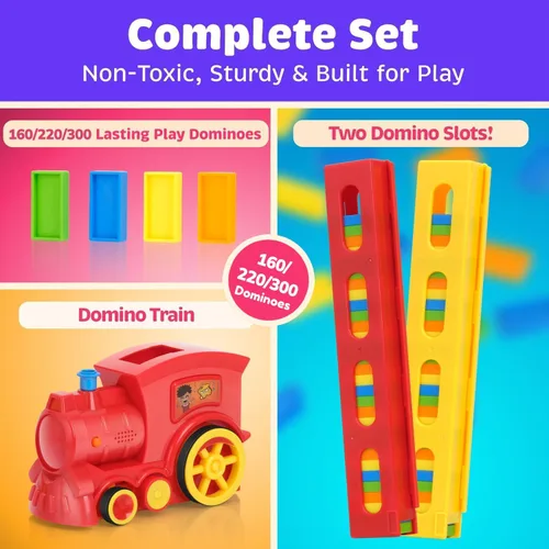 Miniatura 7 de Domino Train Domino Train para niños Dominó para niños – Juego automático de juguetes de colocación de dominó Mega Pack (300, 220,160 bloques)