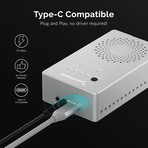 Miniatura 4 de SABRENT Estación de acoplamiento dual USB tipo C sin herramientas para SSD PCIe NVMe M.2 con función de clonación sin conexión (EC-SSD2)