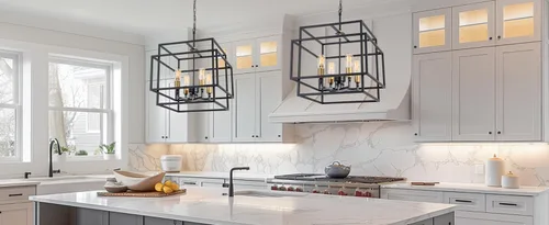 Miniatura 7 de Maxax Lámpara de araña cuadrada moderna, 4 luces colgantes de granja, para isla de cocina, comedor, dormitorio, sala de estar, acabado negro y dorado