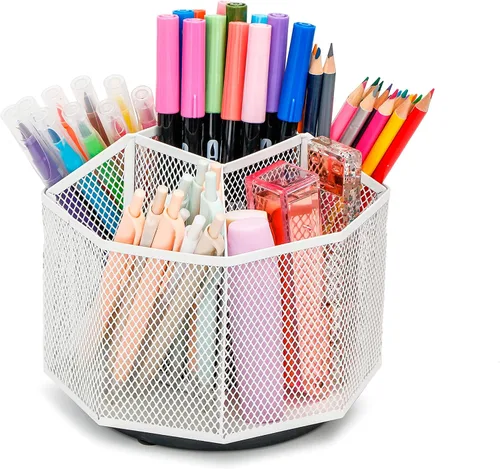 Exerz Organizador de escritorio/malla de escritorio Tidy Candy/Soporte para bolígrafos/Organizador multifuncional giratorio 360 Blanco