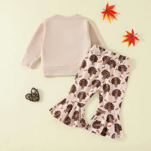 Miniatura 17 de BemeyourBBs Conjunto de sudadera de manga larga de pavo para niña con pantalones acampanados, ropa de otoño