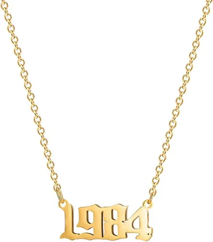 Collar de acero inoxidable chapado en oro de 18 quilates, con número de cumpleaños, aniversario, joyería memorable para mujer