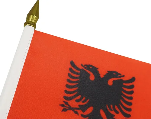 Miniatura 4 de AZ FLAG Bandera de mesa de Albania de 4 x 6 pulgadas - Bandera de escritorio albanesa 5.9 x 3.9 in - Tapa de lanza dorada
