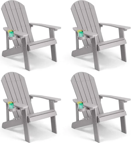 Miniatura 11 de Silla Adirondack, sillas de plástico resistentes a todo tipo de clima, con soporte para tazas, 5 pasos fáciles de instalar, sillas de exterior