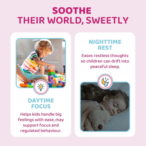 Miniatura 6 de Kids Calm - Gomitas de bisglicinato de magnesio y azafrán + Omega 3 vegano, suplemento quelado de glicinato de magnesio para niños con L-teanina
