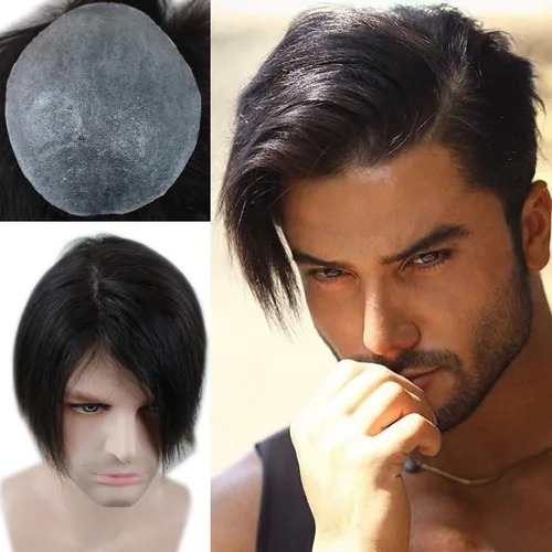 Miniatura 13 de Voloria Postizo humano virgen europeo para hombre tupé ultra transparente piel fina PU piezas de pelo de repuesto 10"x8" tamaño base #21 color rubio