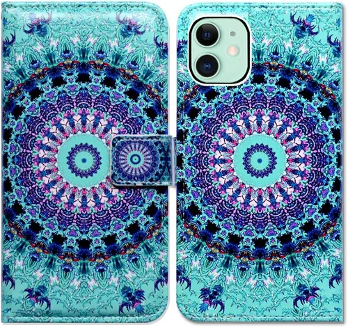 Miniatura 22 de Bcov Funda para iPhone 11, funda de piel con tapa y función atril para iPhone 11, diseño de flores y mariposas azules