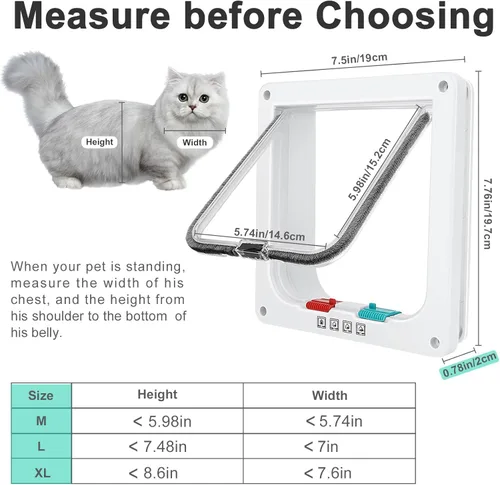 Miniatura 5 de Puerta delgada para gatos para ventanas, puertas para mascotas y puerta corredera, puerta de seguridad para mascotas con bloqueo de 4 vías, solapa