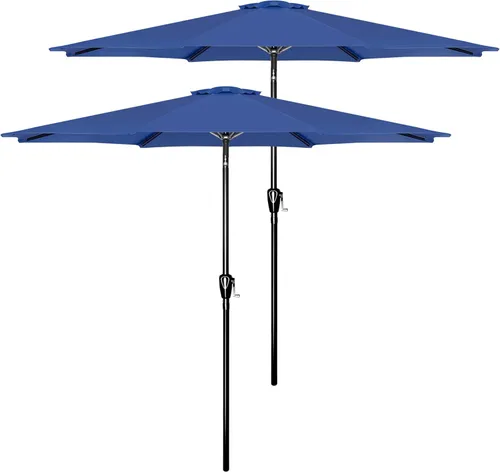 Simple Deluxe Sombrilla de patio al aire libre, protección UV, con botón de inclinación/manivela y 8 varillas resistentes, para mesa, jardín, Azul