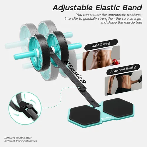Miniatura 4 de Double-Wheel Ab Roller for Core Training – Rebound Design with Adjustable Elastic Band, Silent Non-Slip Wheels, Detachable Build, Knee Pad & Bands