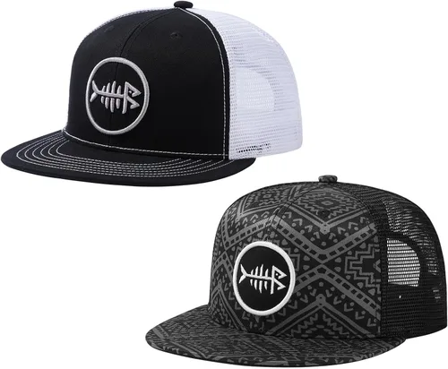 Miniatura 26 de BASSDASH Paquete de 2 gorras de camionero de ala plana con parte trasera de malla ajustable para hombres y mujeres para pesca y caza