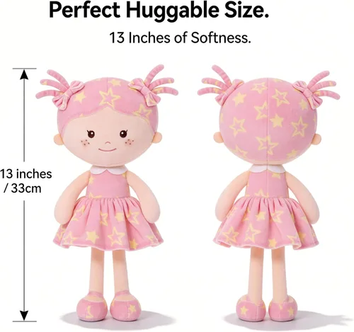 Miniatura 3 de Onetoo First Baby Doll - Muñeca de felpa para niñas, muñeca de trapo suave para niñas, durmiendo, abrazo, amigo, vestido sin mangas, color rosa