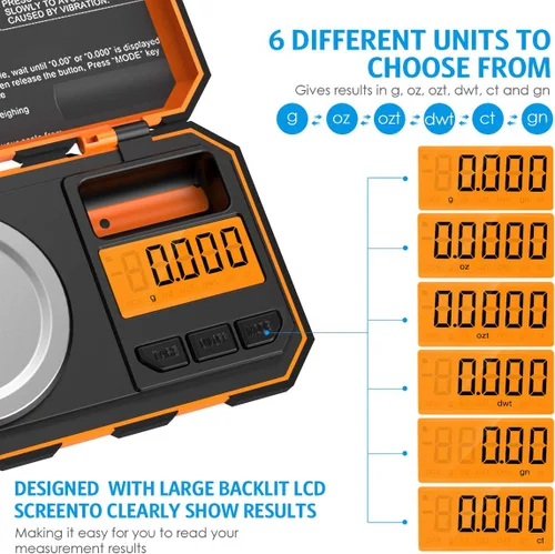 Miniatura 3 de Báscula digital profesional de miligramo, 1.76 oz (actualizada) báscula de joyería de tamaño de bolsillo de alta precisión máxima, báscula Naranja