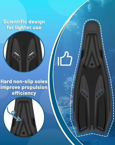 Miniatura 7 de Greatever Aletas de esnórquel con bolsillo completo para el pie, aletas largas y duraderas para buceo, equipo de esnórquel profesional