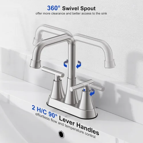 Miniatura 4 de Grifo para Lavabo de Baño, Hurran Grifos de Baño de Níquel Cepillado de 4 Pulgadas para Lavabo de 3 Agujeros con Desagüe Pop-up y Líneas