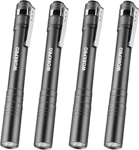 WORKPRO Luz de bolígrafo LED, Linternas de bolígrafo de aluminio, Linterna de bolsillo con clip para inspección, emergencia, uso diario, 2 baterías