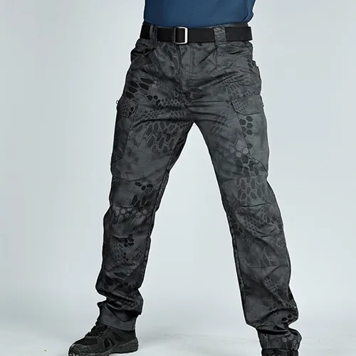 Miniatura 4 de Muscularfit Pantalones para hombre, casual, de sarga chino, con múltiples bolsillos, camuflaje, pantalones cargo atléticos, holgados, pantalones