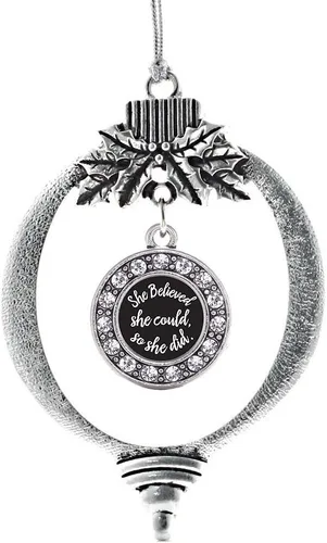 Miniatura 174 de Inspired Silver - Bonita bandera estadounidense - Adorno de Navidad plateado - Adorno de árbol de Navidad con dije circular con circonita cúbica