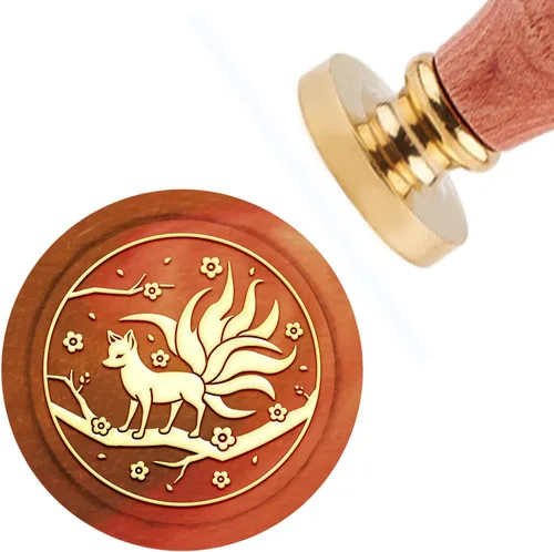 CRASPIRE Sello de cera de zorro con diseño vintage de durazno, flor de 1.181 in, 1.18 pulgadas, cabeza de latón extraíble con mango de madera para
