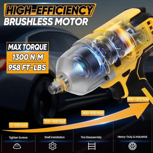 Miniatura 3 de Llave de impacto inalámbrica bellaDimora compatible con batería Dewalt de 20 V Brushless Motor, Auto-Stop Reverse, LED Light, 32-Piece Kit, Tire