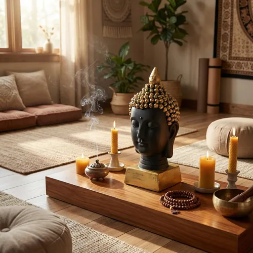 Miniatura 2 de Seraphic Estatua de cabeza de Buda para decoración del hogar o al aire libre, dorada, 13 pulgadas de alto