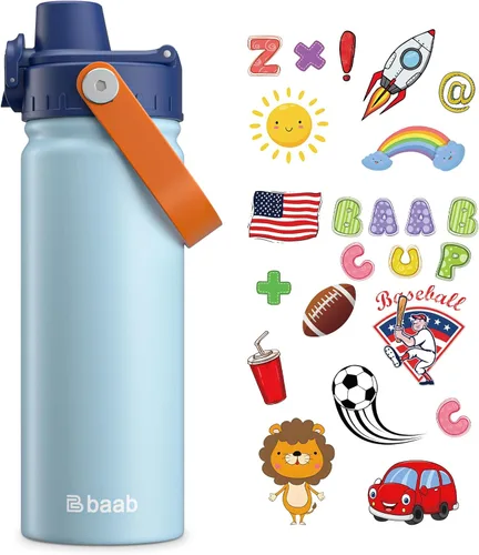 Miniatura 16 de baab Botella de Agua para Niños de 18 oz, Botella de Agua Aislada para Niños con Tapa de Boquilla Bloqueable y Calcomanías, Taza de Agua para Niños