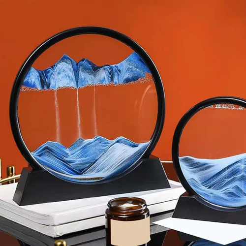 Decoración de imagen artística de arena en movimiento, adornos redondos 3D dinámicos de paisaje de arena, panel de arena que fluye, temporizador de