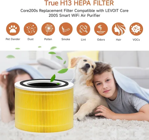 Miniatura 5 de Paquete de 2 filtros de repuesto Core 200S compatibles con LEVOIT Core 200S y Core 200S-P Smart WiFi purificador de aire Amarillo