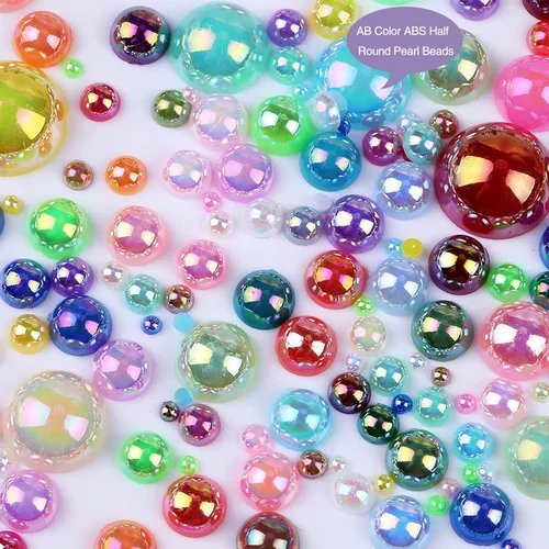 Miniatura 3 de Perlas con parte trasera plana para manualidades, 50g Mezcla Azul Rosa Blanco Medias perlas para manualidades, Tamaño mixto 3/4/5/6/8/10mm Perlas