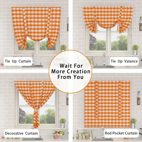 Miniatura 235 de Cenefas de cortina para ventana de 16 pulgadas de largo, 2 paneles de cuadros búfalo, cortinas pequeñas con bolsillo para barra, estilo clásico