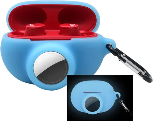 Miniatura 14 de Funda protectora de silicona compatible con Beats Studio Buds Airtag con soporte para Airtag, encuentra tu funda para auriculares, verde aguacate