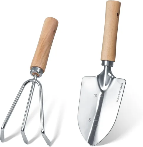 Miniatura 11 de Juego de herramientas de jardín, 2 piezas de herramientas de jardín de acero inoxidable resistente, kit de jardín con mango ergonómico de madera