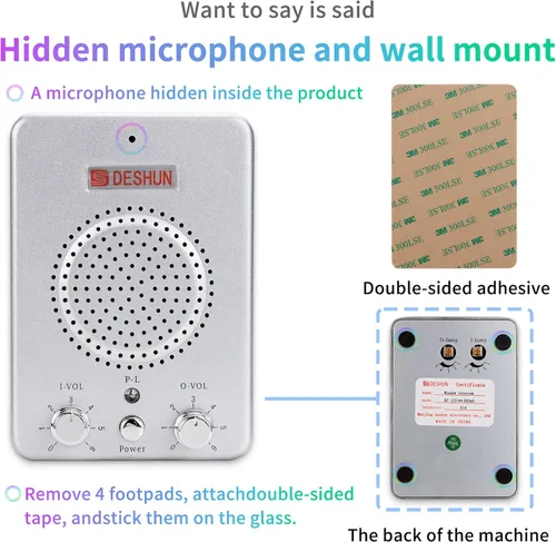 Miniatura 5 de DESHUN Sistema de intercomunicación de ventana de doble manera, altavoces de ventana, un walkie-talkie que se puede conectar al vidrio, micrófono