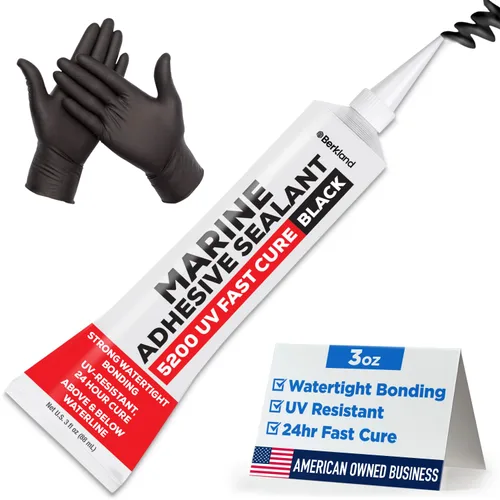 [3 onzas] Sellador adhesivo marino 5200 de curado rápido (negro) - Relleno de cuerpo de automóvil duradero y flexible - Unión y sellado permanente,