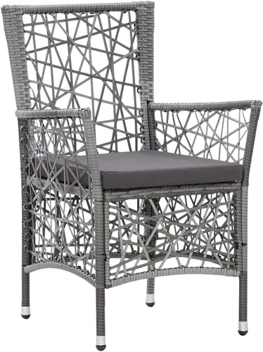 Miniatura 5 de Ensemble de Salle à Manger Extérieur 5 pièces gris, Mesa carrée en verre trempé et chaises en rotin synthétique PE résistant aux intempéries, Pour