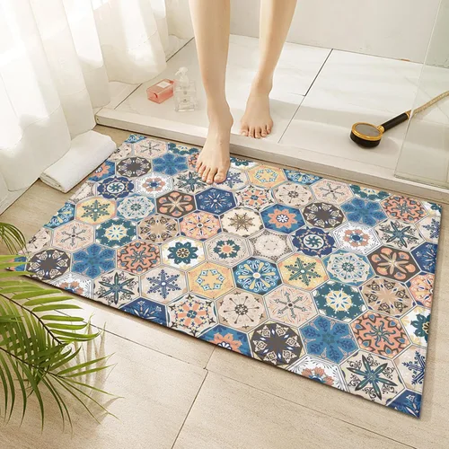 Miniatura 10 de Tapete de baño de mármol blanco y negro, antideslizante, lavable, de secado rápido, para entrada, interior y exterior, lavandería, 17 x 30 pulgadas