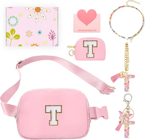 Miniatura 47 de Regalos de moda para niñas adolescentes, cangurera con monograma para niña con llavero, collar, dijes de taza, tarjeta de felicitación y caja