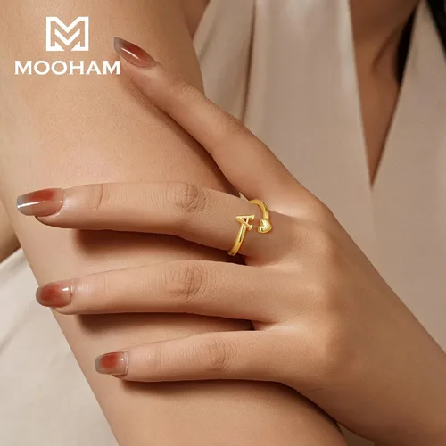 Miniatura 3 de M MOOHAM Anillos de oro para mujeres y niñas – Anillos iniciales con placa de oro de 14 quilates para mujer, no se deslustra, letra A-Z, delicado