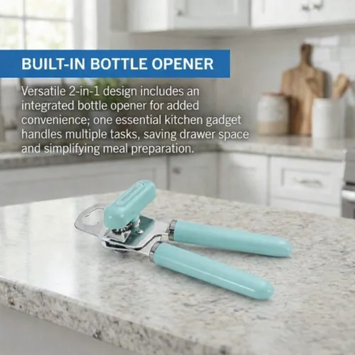Miniatura 2 de Farberware Abrelatas manual y abrebotellas, hoja de corte de acero inoxidable de alto carbono, perilla grande de fácil giro, asas ergonómicas