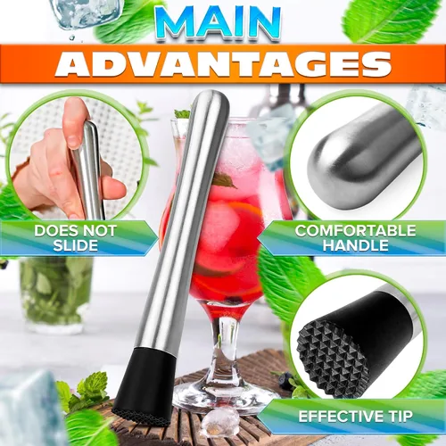 Miniatura 4 de 2 unidades de barra para cócteles con cabezal de nailon ranurado seguro para el vidrio, acero inoxidable de 8 pulgadas para limonada, apto