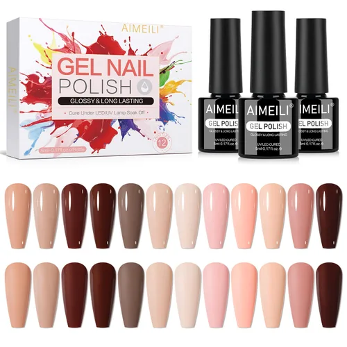Miniatura 17 de AIMEILI Juego de esmaltes de uñas de gel nude – 12 colores sin hema, gelatina neutra, rosa, blanco lechoso, efecto transparente, manicura
