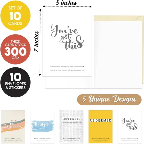 Miniatura 5 de Kulture Games Tarjetas de felicitación cristianas (paquete de 10) – Tarjetas de aliento, inspiradoras y motivacionales con sobres y calcomanías