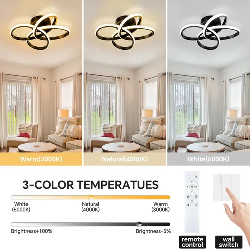Miniatura 2 de Lámpara de techo moderna, lámpara de techo regulable LED de 36 W con control remoto, cambio de temperatura de color, pequeña lámpara de araña dorada