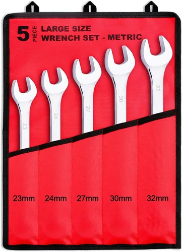 EFFICERE Juego de llaves de combinación de tamaño grande métrico de 5 piezas, 23 mm, 24 mm, 27 mm, 30 mm, 32 mm | Acero al cromo vanadio, patrón