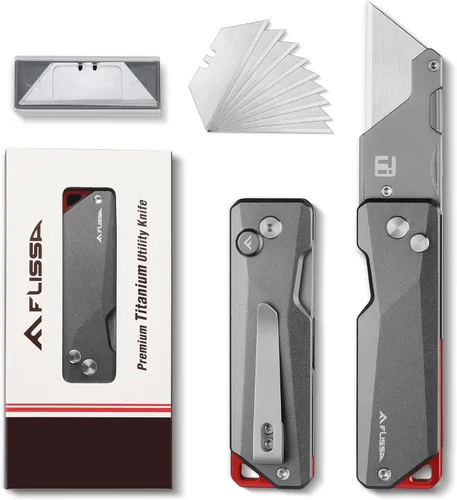 FLISSA Cuchillo Utilitario Avanzado de Titanio, CNC de Cuerpo Único, Cortador de Caja Plegable de Metal Ligero, Cuchillo de Afeitar de Cambio Rápido