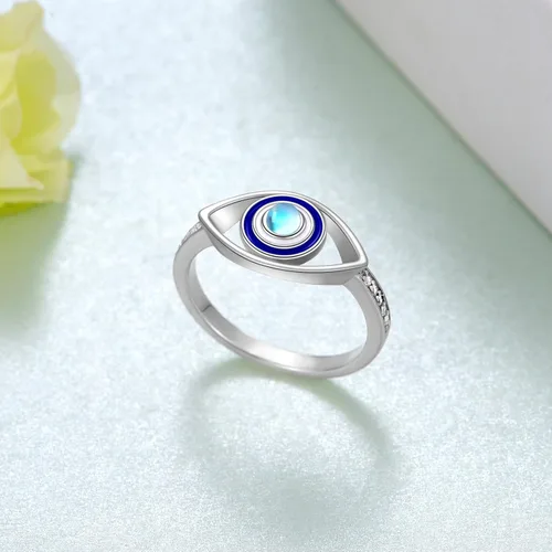 Miniatura 5 de Anillo de ojo turco de plata de ley 925 con piedra lunar y ojo malvado, joyería de protección para mujeres