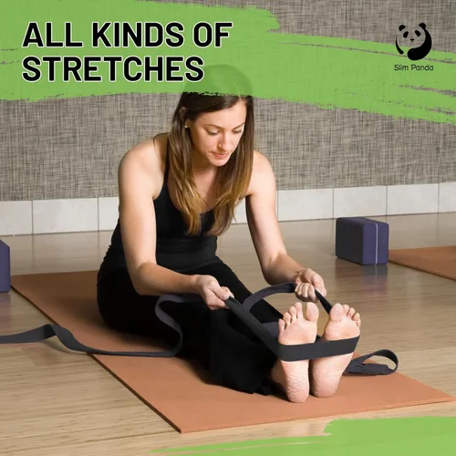 Miniatura 4 de Correa de yoga Slim Panda para estiramiento, Correa de yoga de algodón con hebilla ajustable en forma de D, Correa de yoga no elástica para pilates