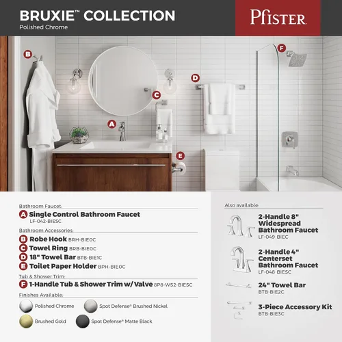 Miniatura 5 de Pfister Bruxie LF049BIEC - Grifo de lavabo de baño, 8 pulgadas de ancho, 2 asas, 3 agujeros, certificado NSF, acabado cromado pulido, LF049BIEC